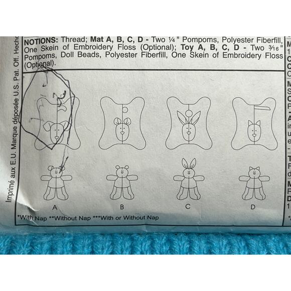 McCalls 4541 pattern plush puppy bear bunny kitten cuddle mat - Picture 6 of 6